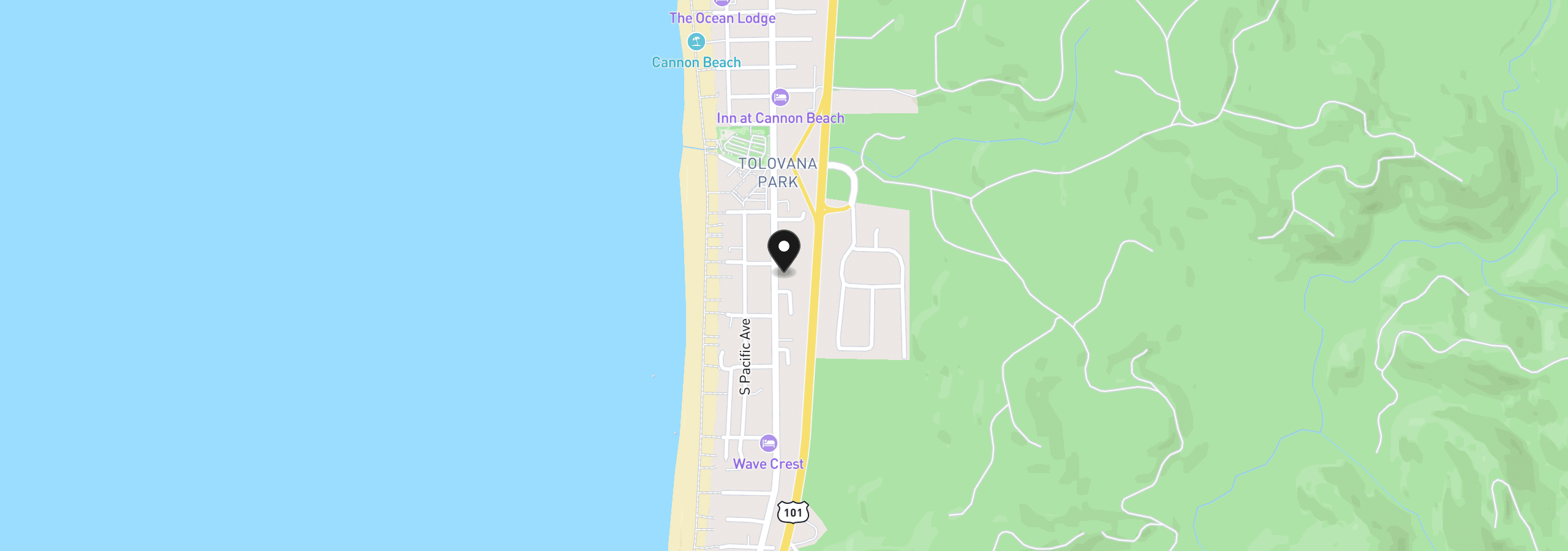 Map showing the location of 3623 S Hemlock St, Cannon Beach, OR 97110