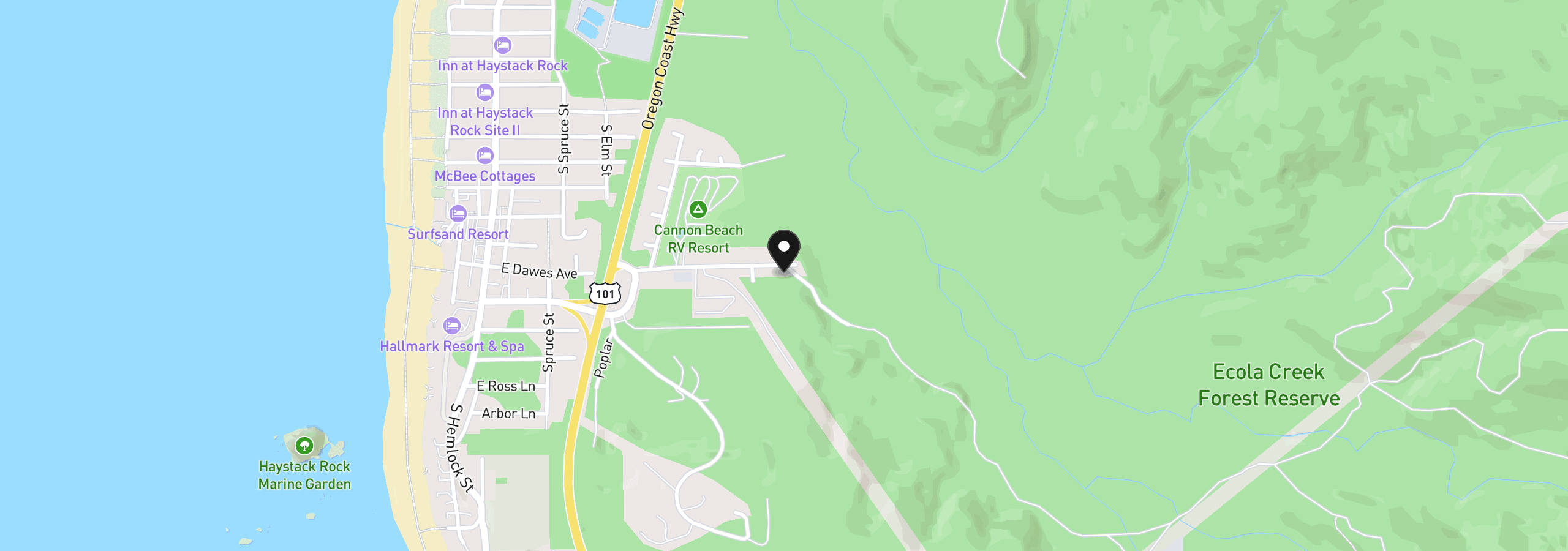 Map showing the location of 461 Elk Creek Rd, Cannon Beach, OR 97110