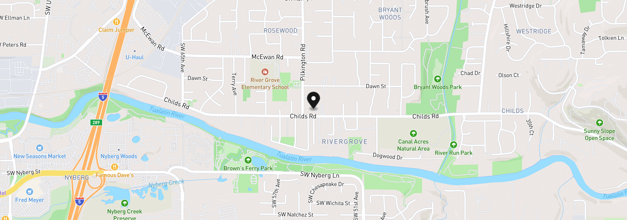 Map showing the location of 5455 Childs Rd, Lake Oswego, OR 97035