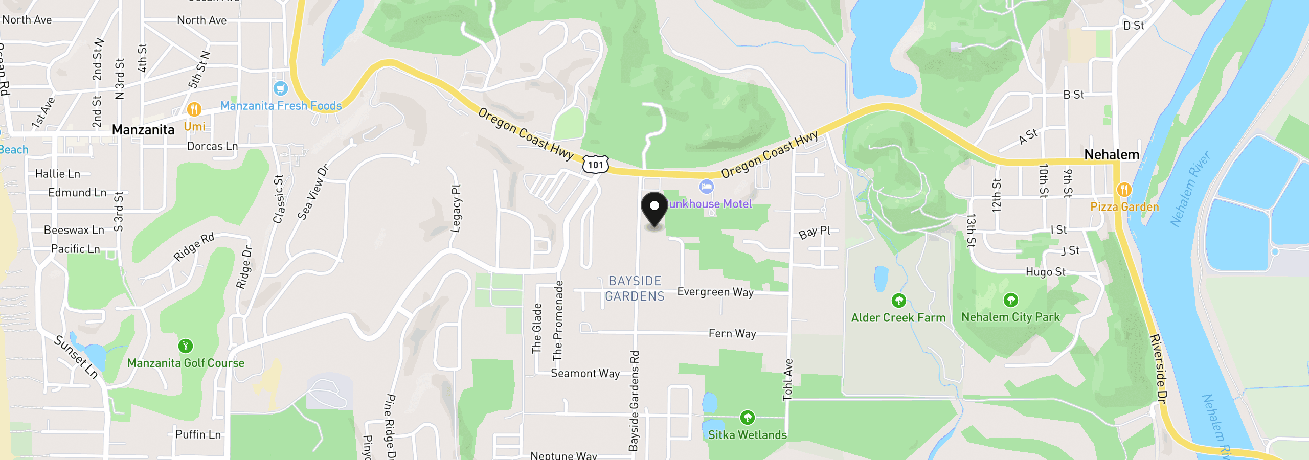 Map showing the location of 35363 Bayside Gardens Rd, Nehalem, OR 97131