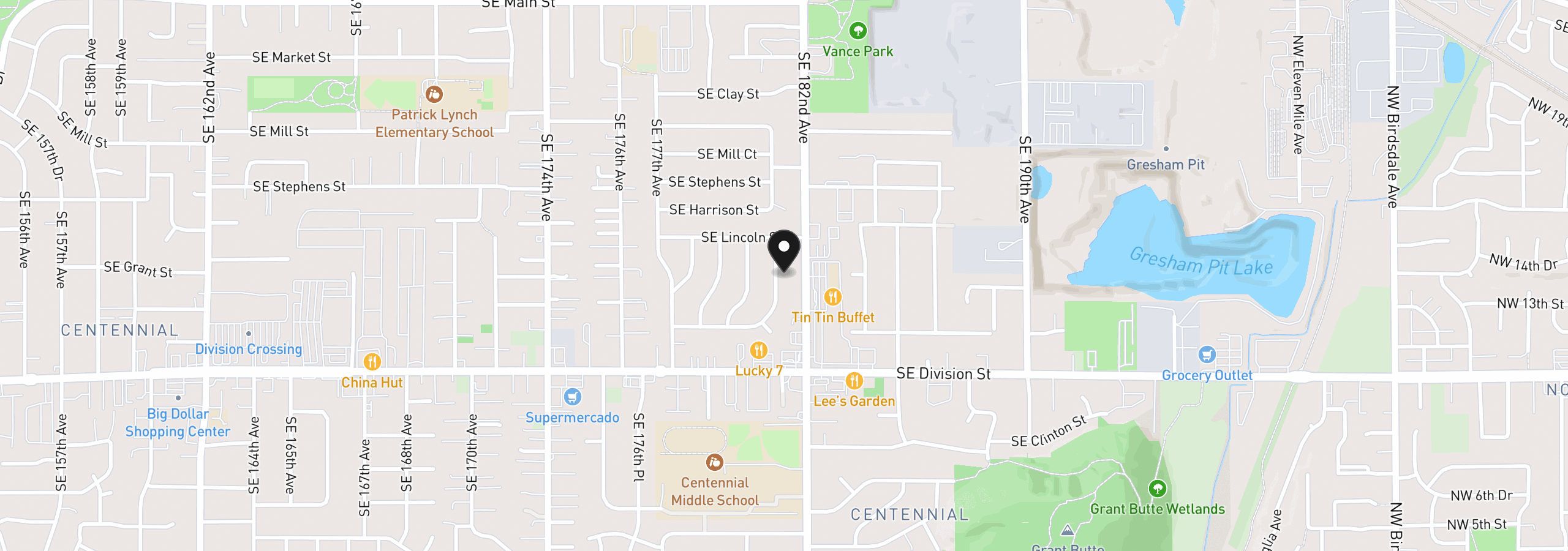 Map showing the location of 2136 SE 181st Ave, Portland, OR 97233