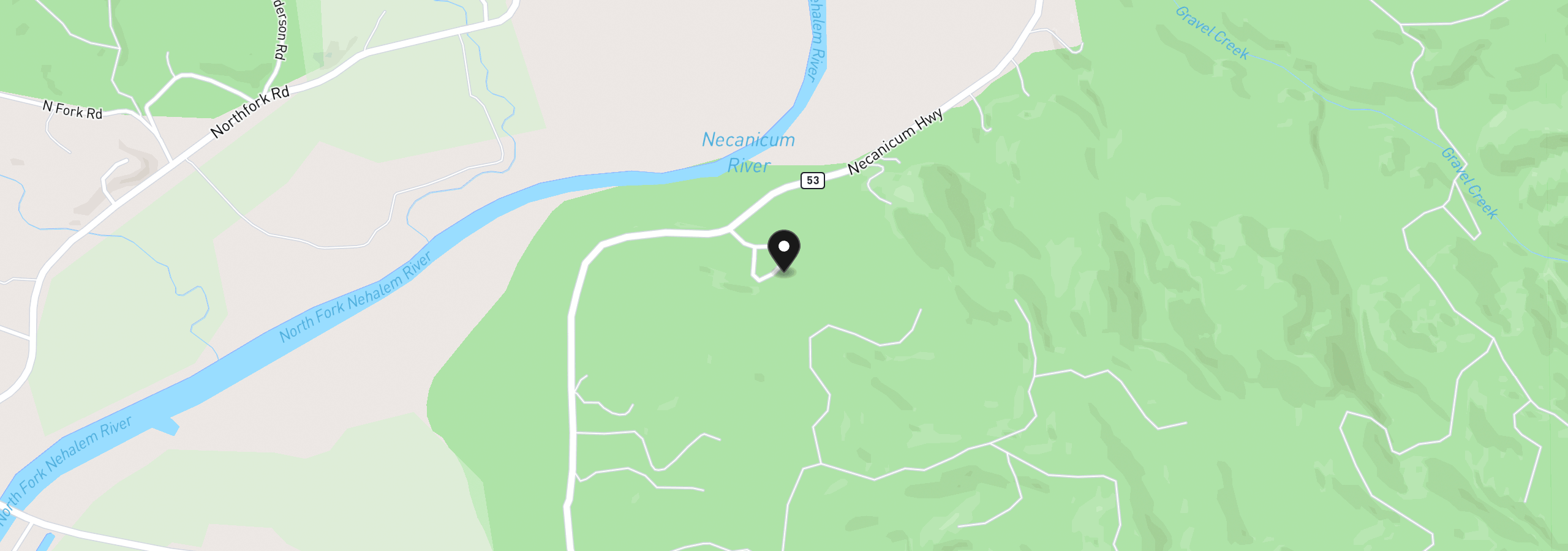 Map showing the location of 39305 Hwy 53, Nehalem, OR 97131