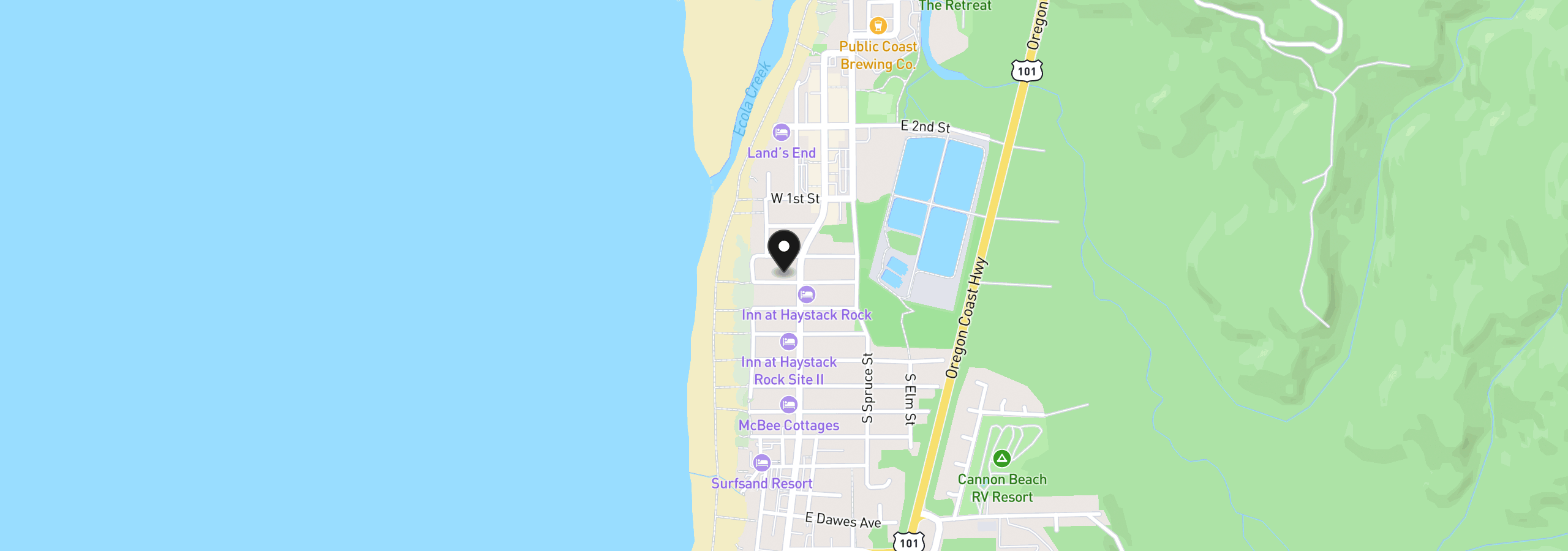 Map showing the location of 156 W Adams, Cannon Beach, OR 97110