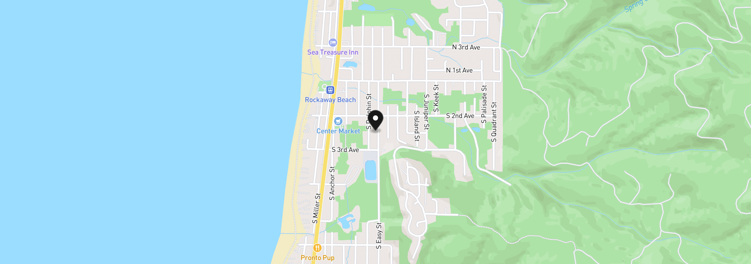 Map showing the location of 245 S Easy St, Rockaway Beach, OR 97136