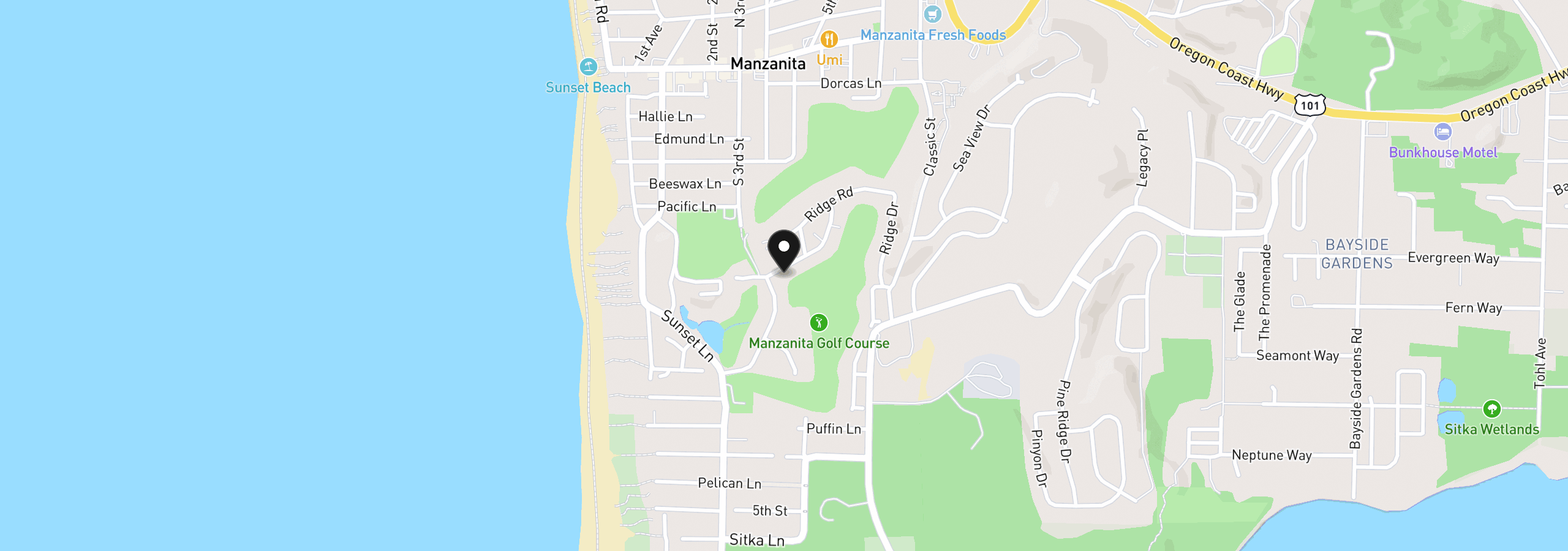 Map showing the location of 408 Upland Dr, Manzanita, OR 97130
