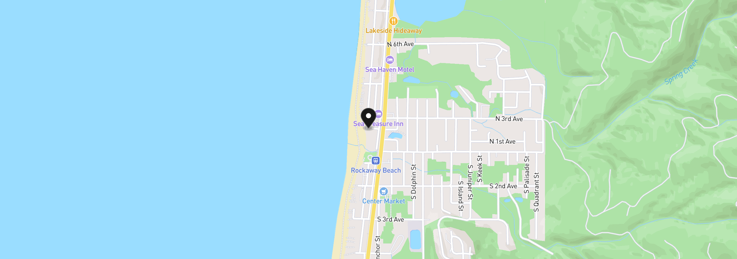 Map showing the location of 164 North Pacific St, Rockaway Beach, OR 97136