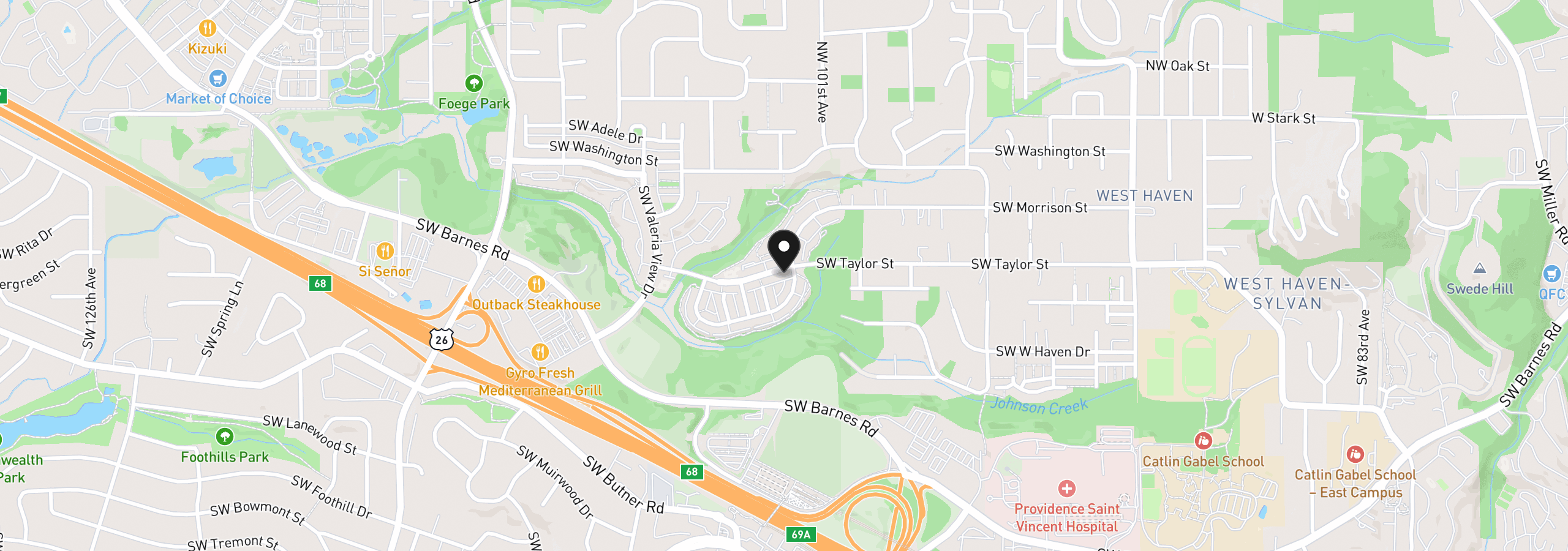 Map showing the location of 10218 SW Taylor St, Portland, OR 97225