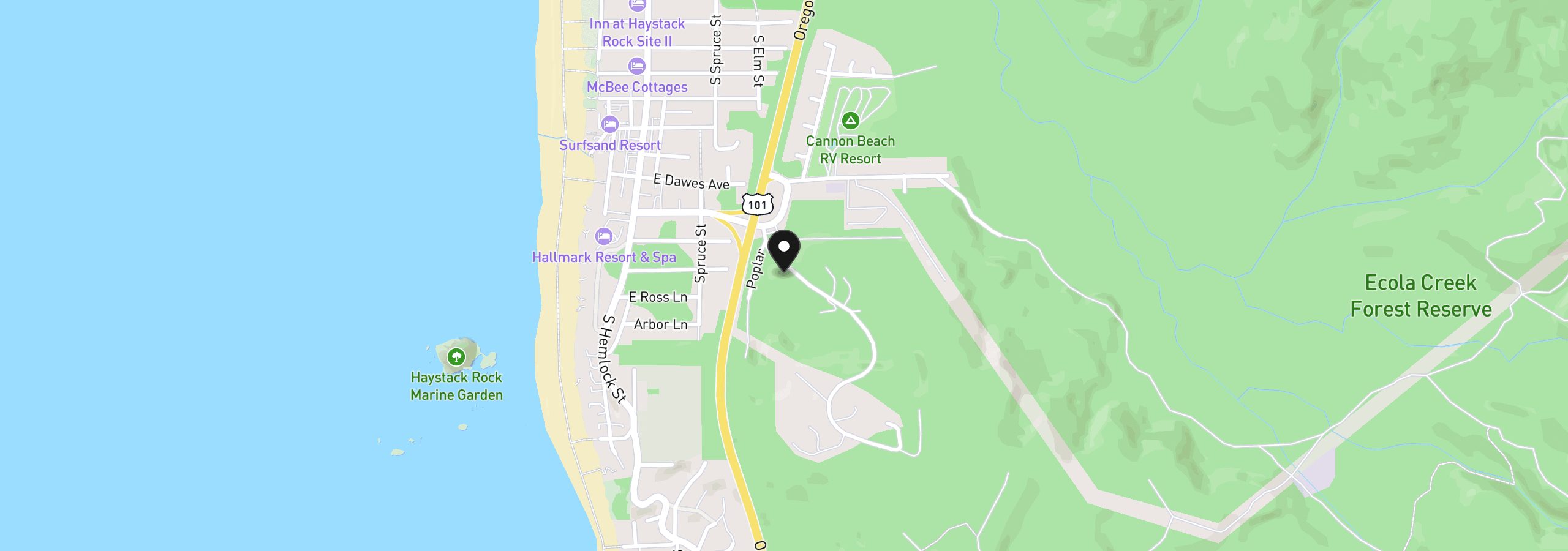 Map showing the location of 331 Sunset Blvd, Cannon Beach, OR 97110