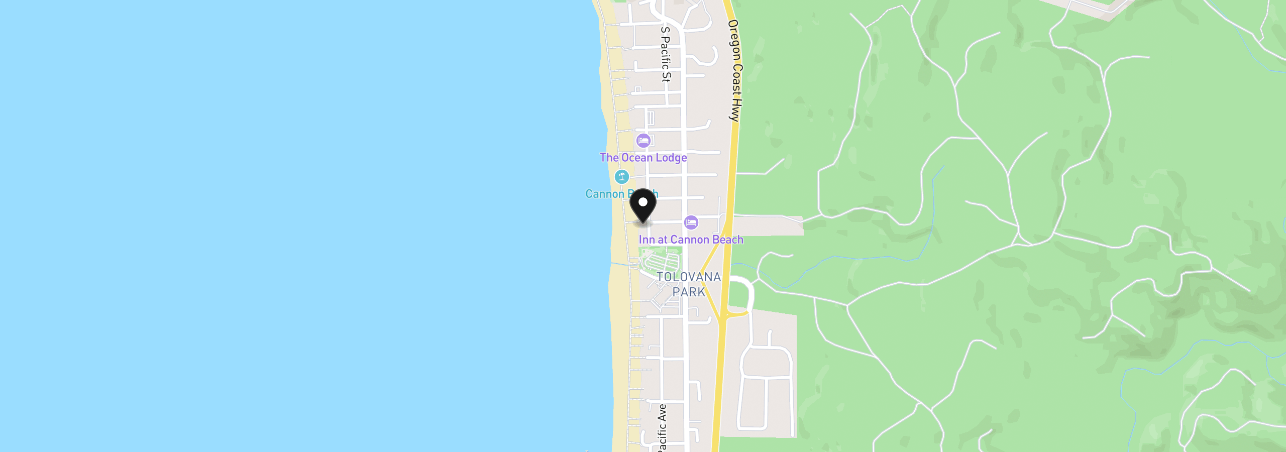 Map showing the location of 3216 S Pacific St, Cannon Beach, OR 97110