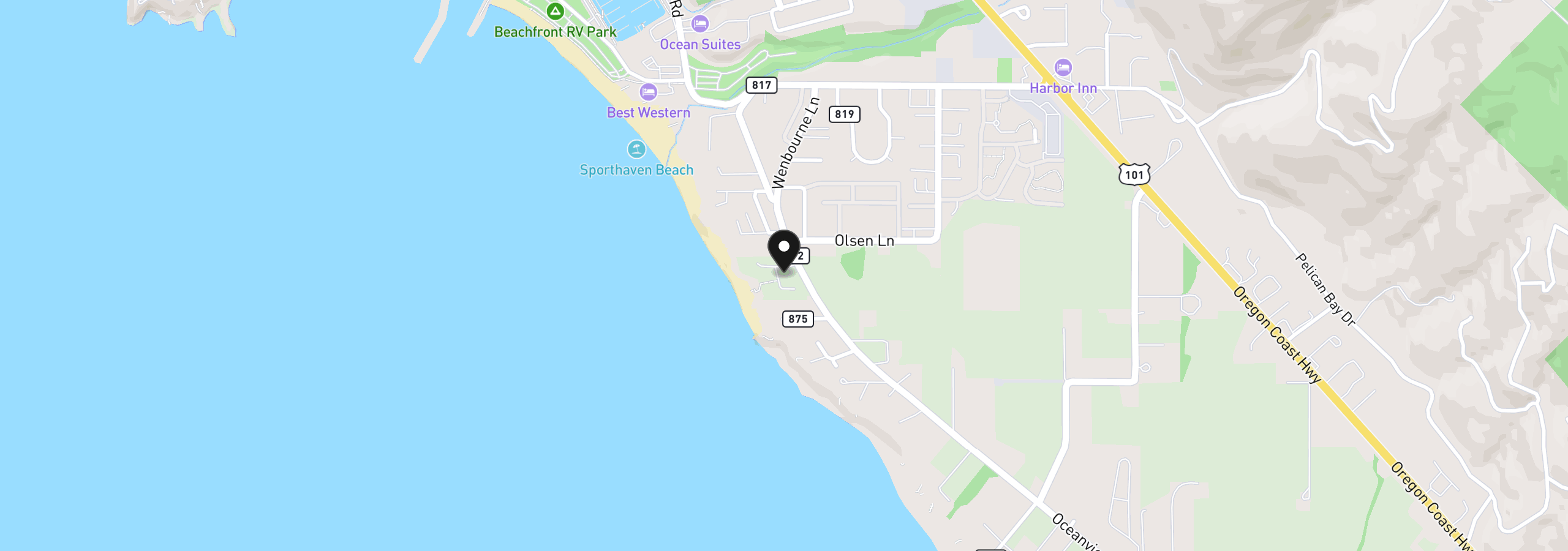 Map showing the location of Sea Breeze Way 18, Brookings, OR 97415
