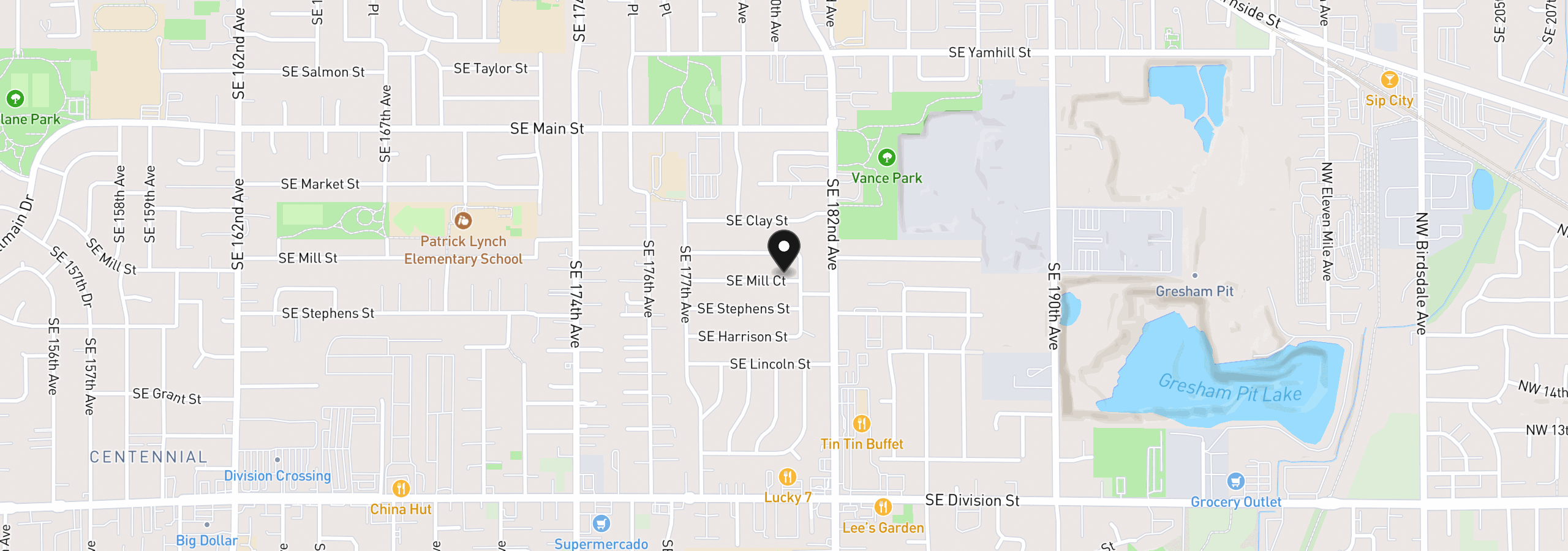 Map showing the location of 18021 SE Mill Ct, Portland, OR 97233