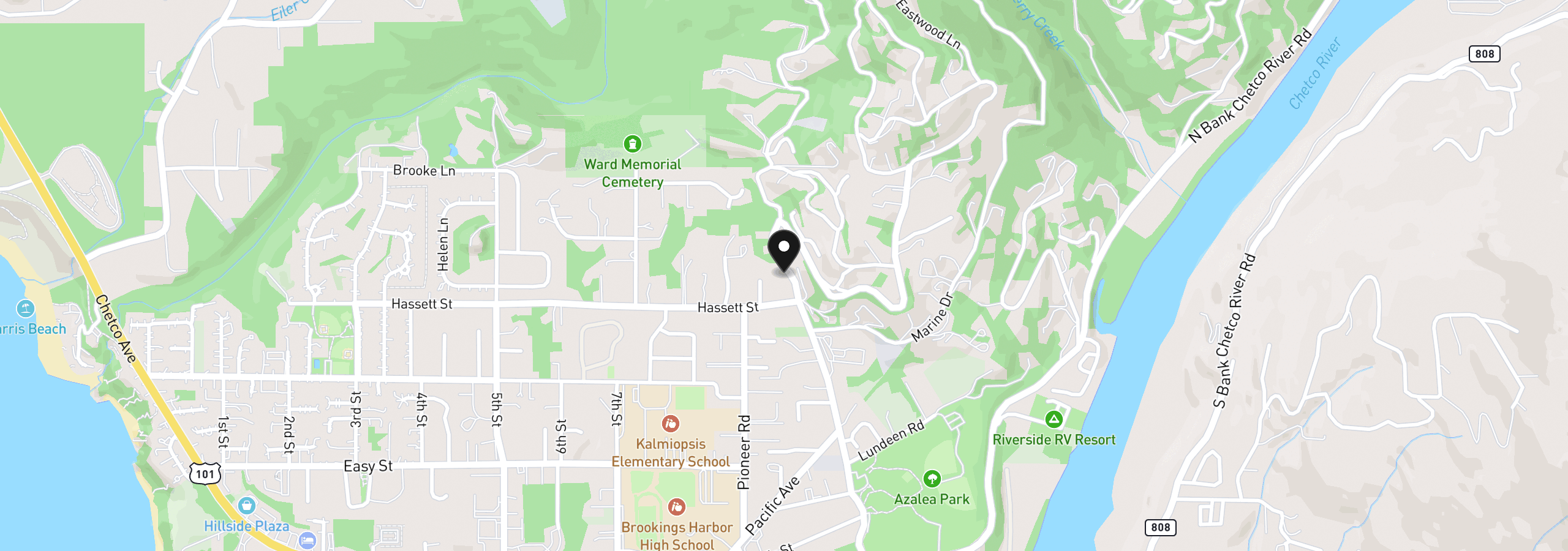 Map showing the location of 929 Old County Rd, Brookings, OR 97415