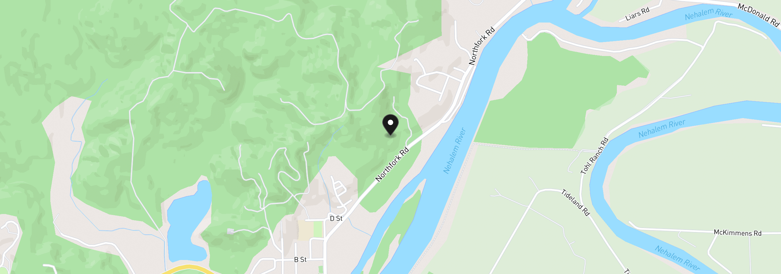 Map showing the location of North Fork Rd, Nehalem, OR 97131