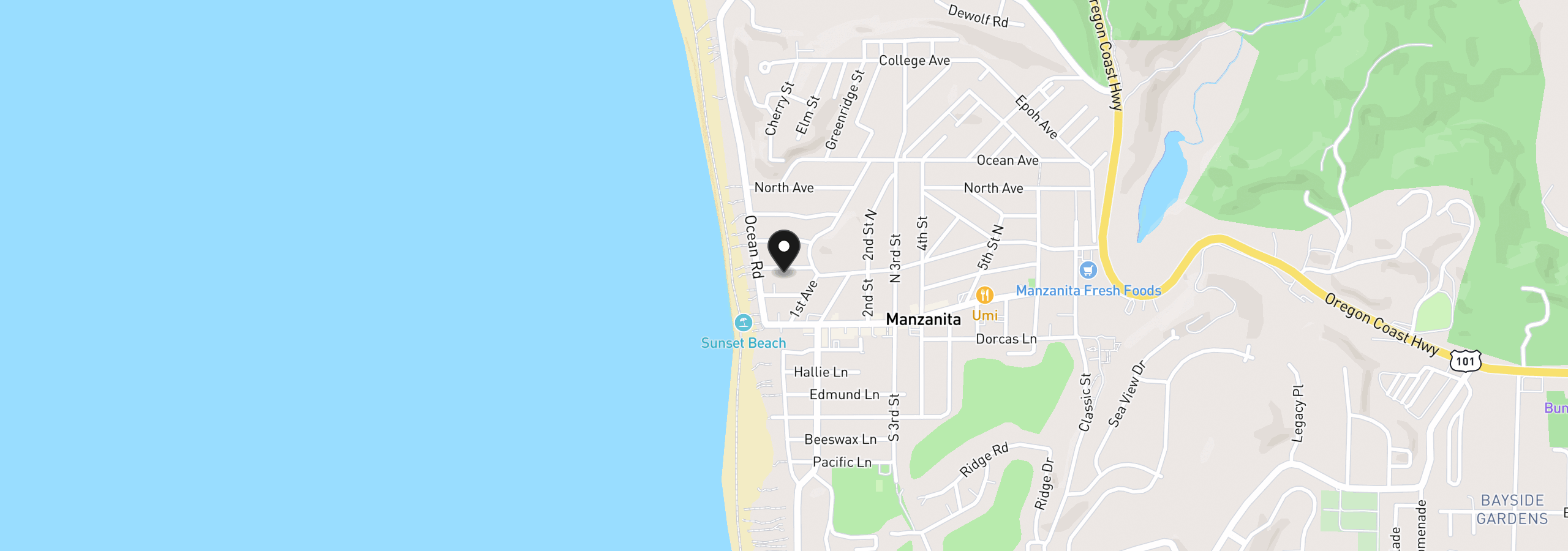 Map showing the location of 46 Manzanita Ave, Manzanita, OR 97130