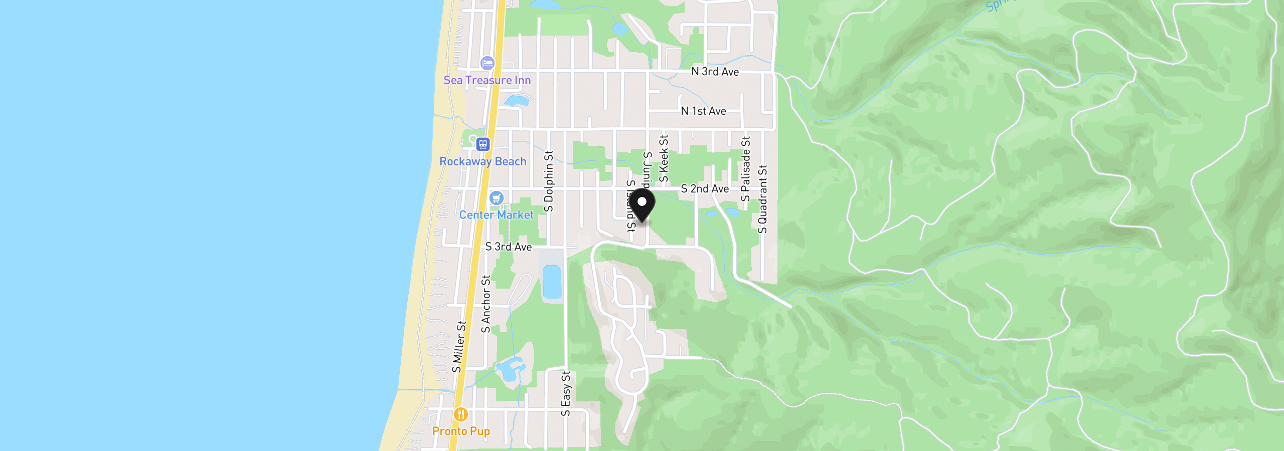Map showing the location of 263 S Juniper St, Rockaway Beach, OR 97136