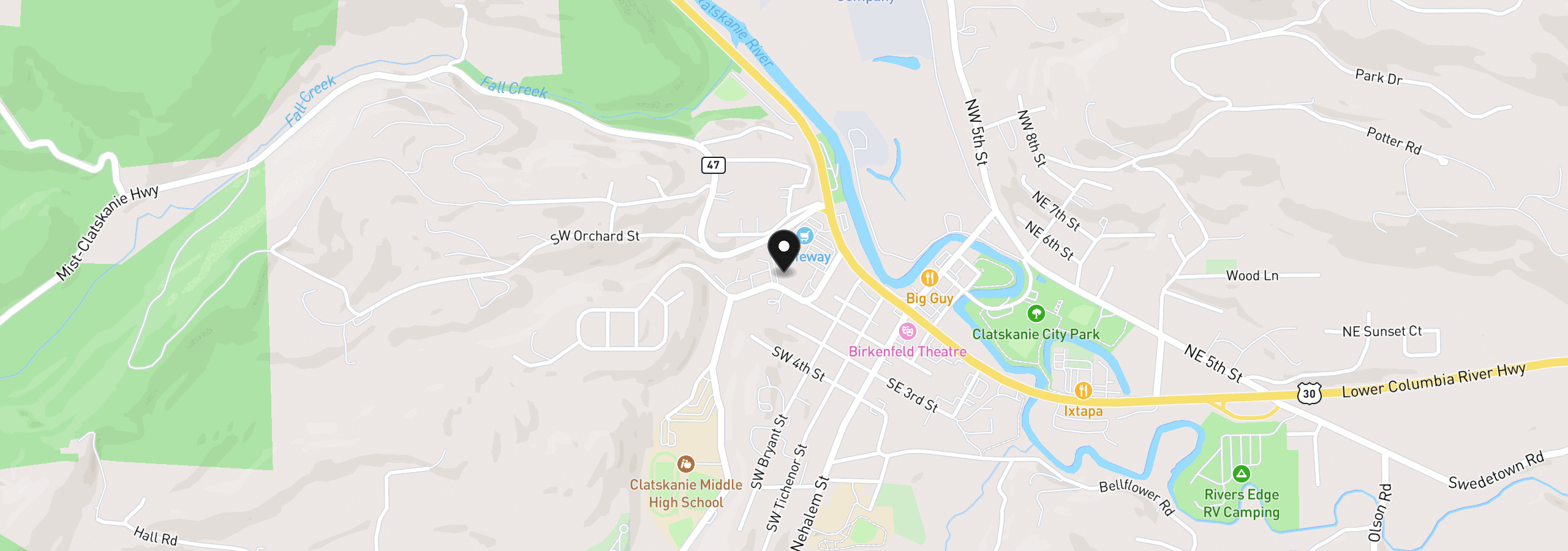 Map showing the location of SW Bel Air Dr, Clatskanie, OR 97016