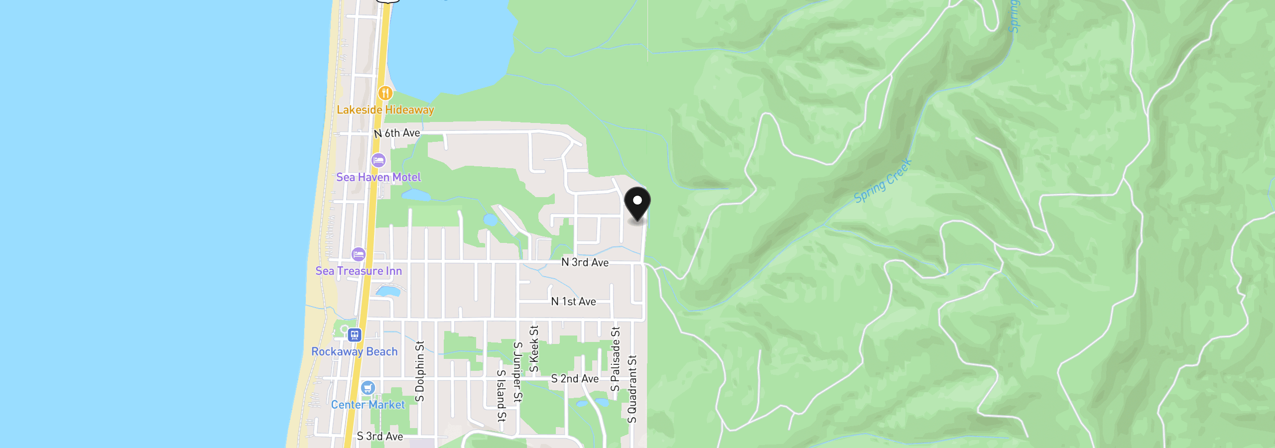 Map showing the location of 351 N Palisade St, Rockaway Beach, OR 97136