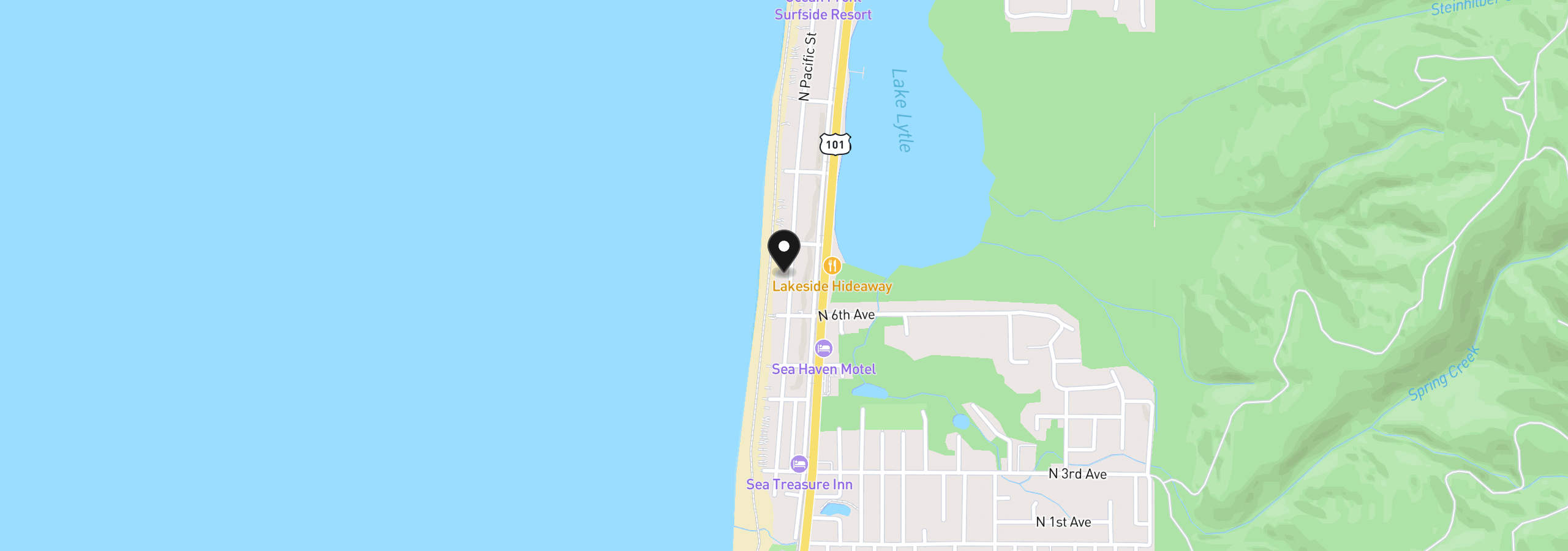 Map showing the location of 653 N Pacific St, Rockaway Beach, OR 97136