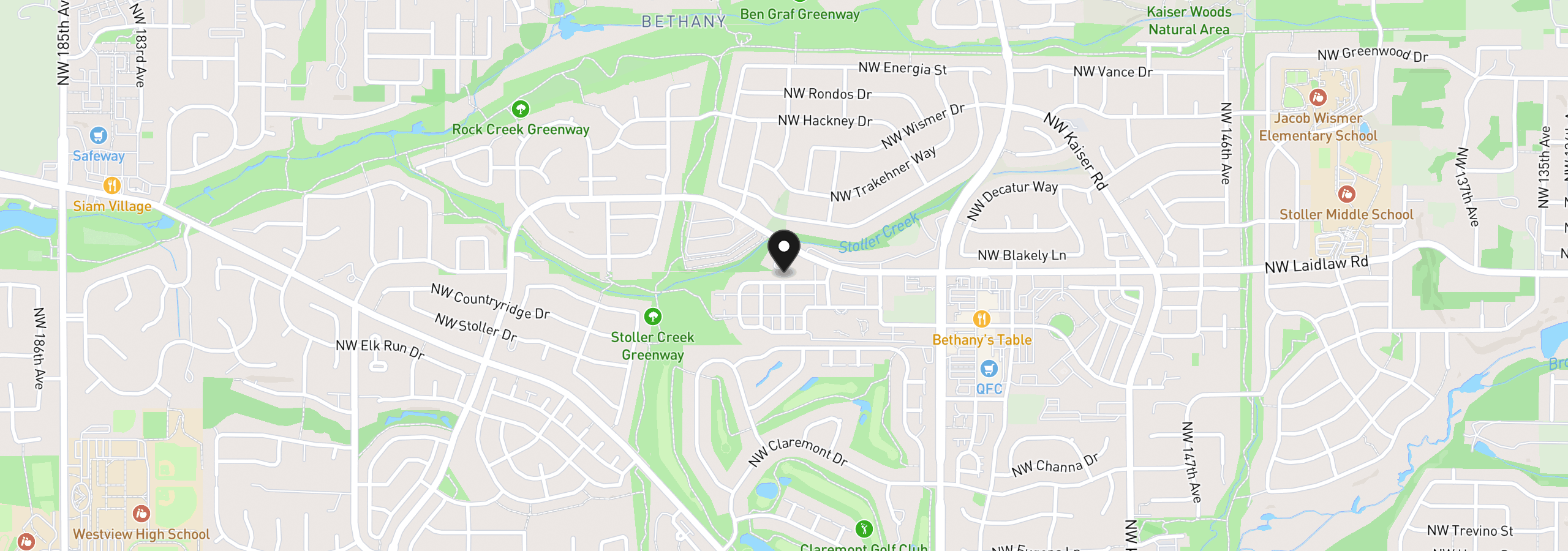 Map showing the location of 16053 NW Hildago Ln, Portland, OR 97229