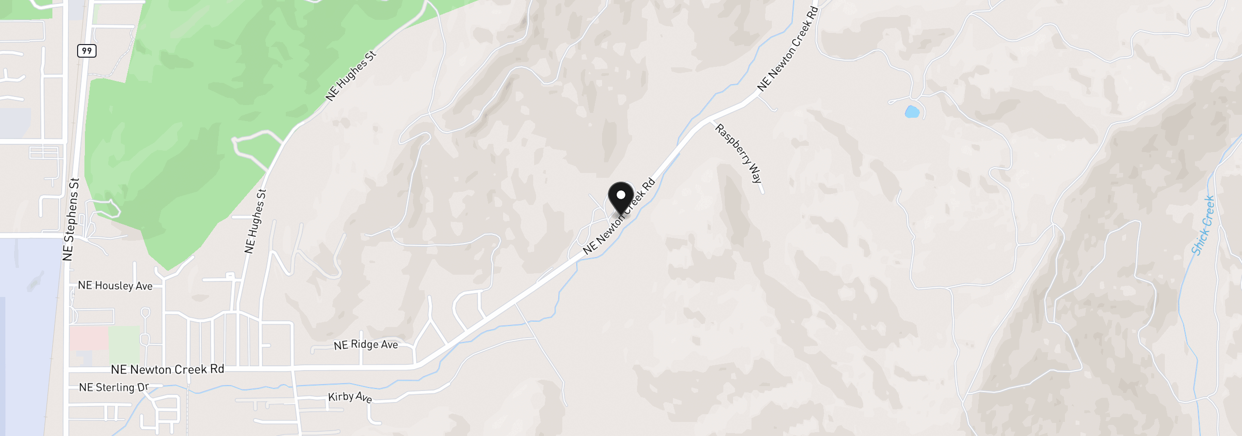 Map showing the location of 0 Newton Creek Rd, Roseburg, OR 97470