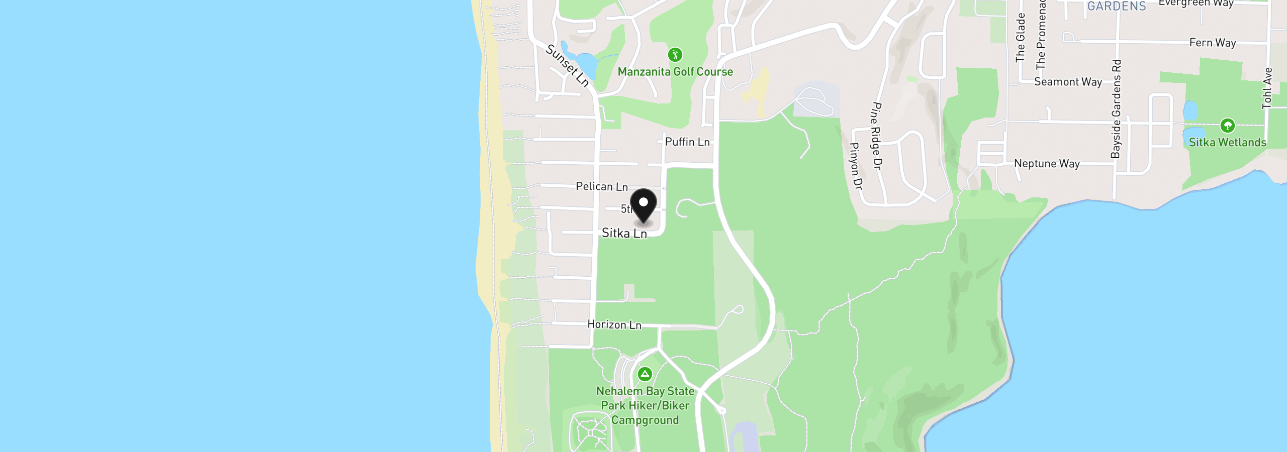 Map showing the location of 9190 Sitka Ln, Manzanita, OR 97130