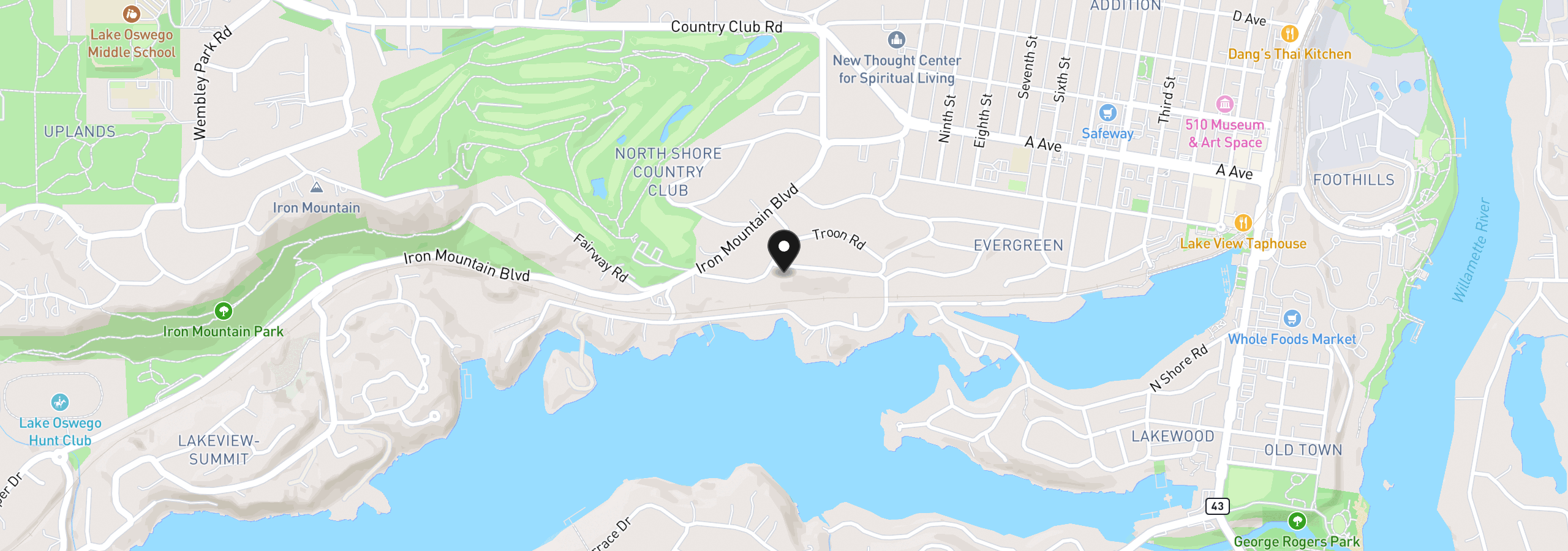 Map showing the location of 199 Pine Valley Rd, Lake Oswego, OR 97034