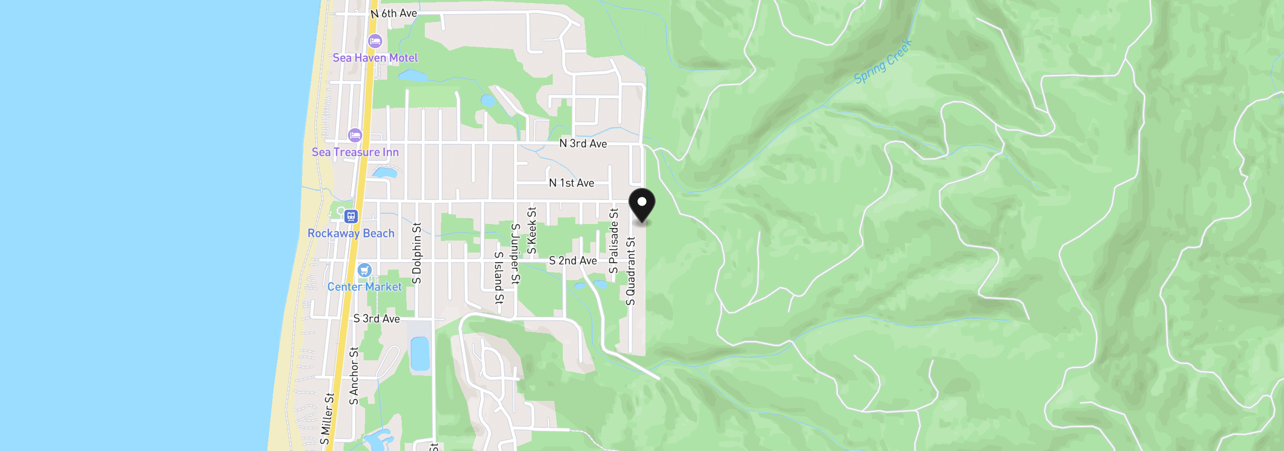 Map showing the location of 140 S Quadrant St, Rockaway Beach, OR 97136