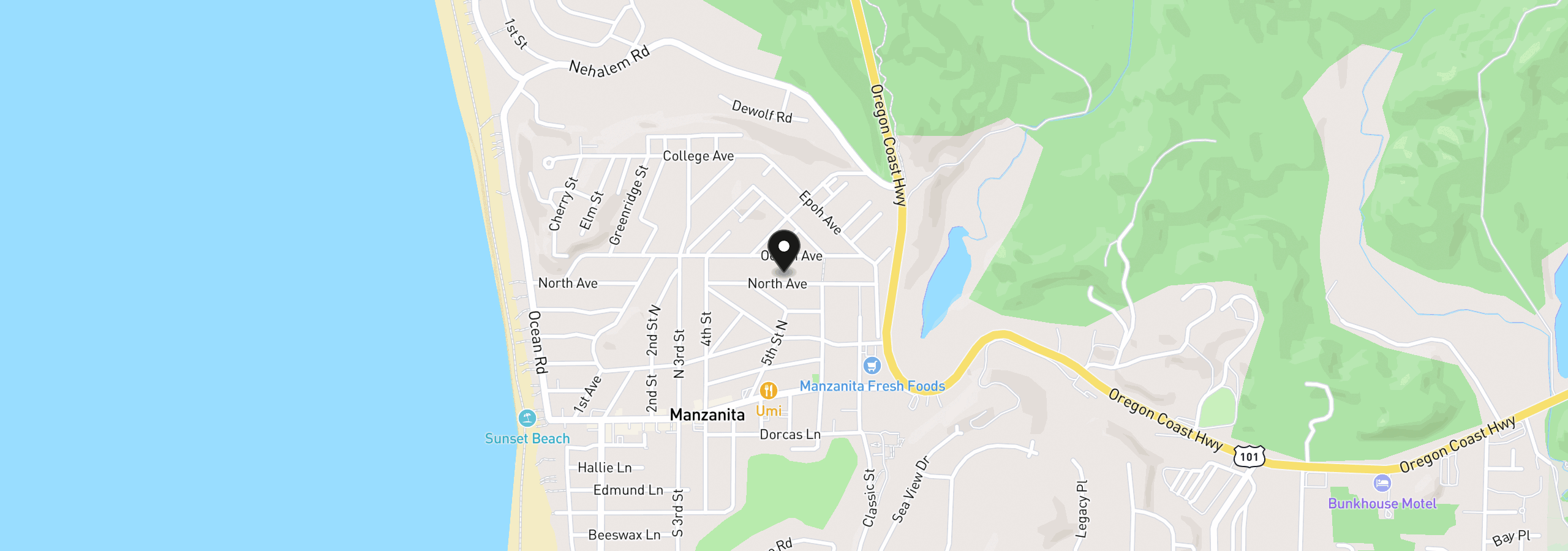 Map showing the location of 499 North Ave, Manzanita, OR 97130