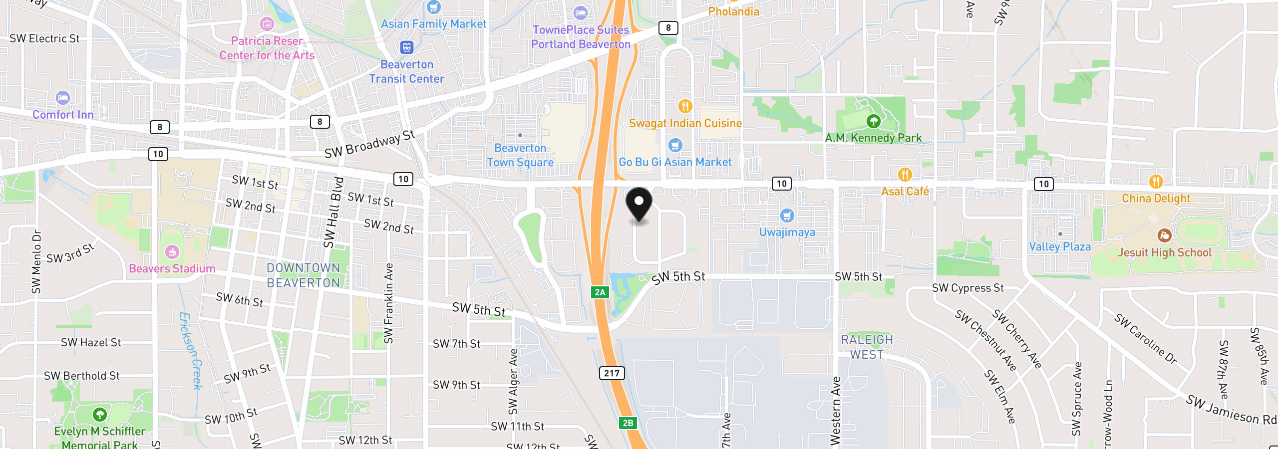 Map showing the location of 4720 SW Larch Dr, Beaverton, OR 97005