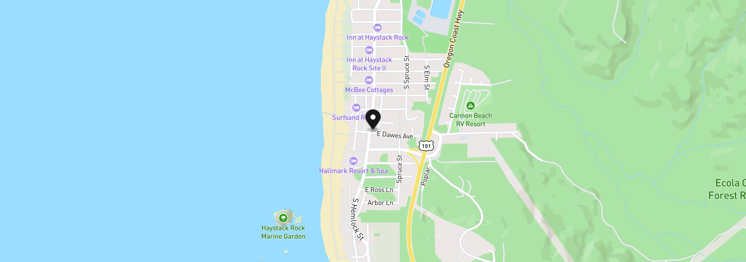 Map showing the location of 1235 S Hemlock St A-2, Cannon Beach, OR 97110