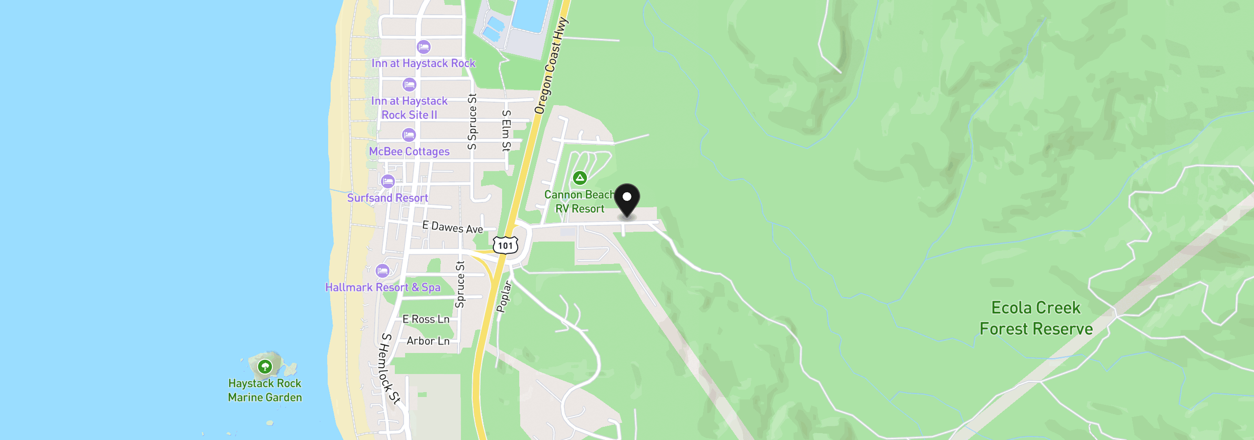 Map showing the location of Cannon Beach Ridge 101, Cannon Beach, OR 97110