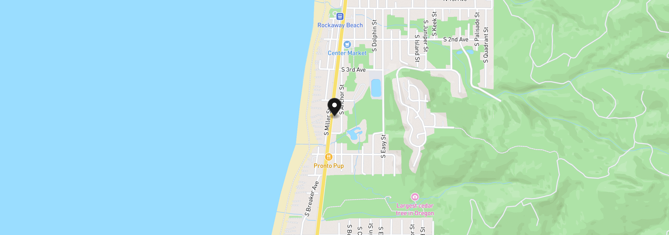 Map showing the location of 454 S Hwy 101 Hwy, Rockaway Beach, OR 97136