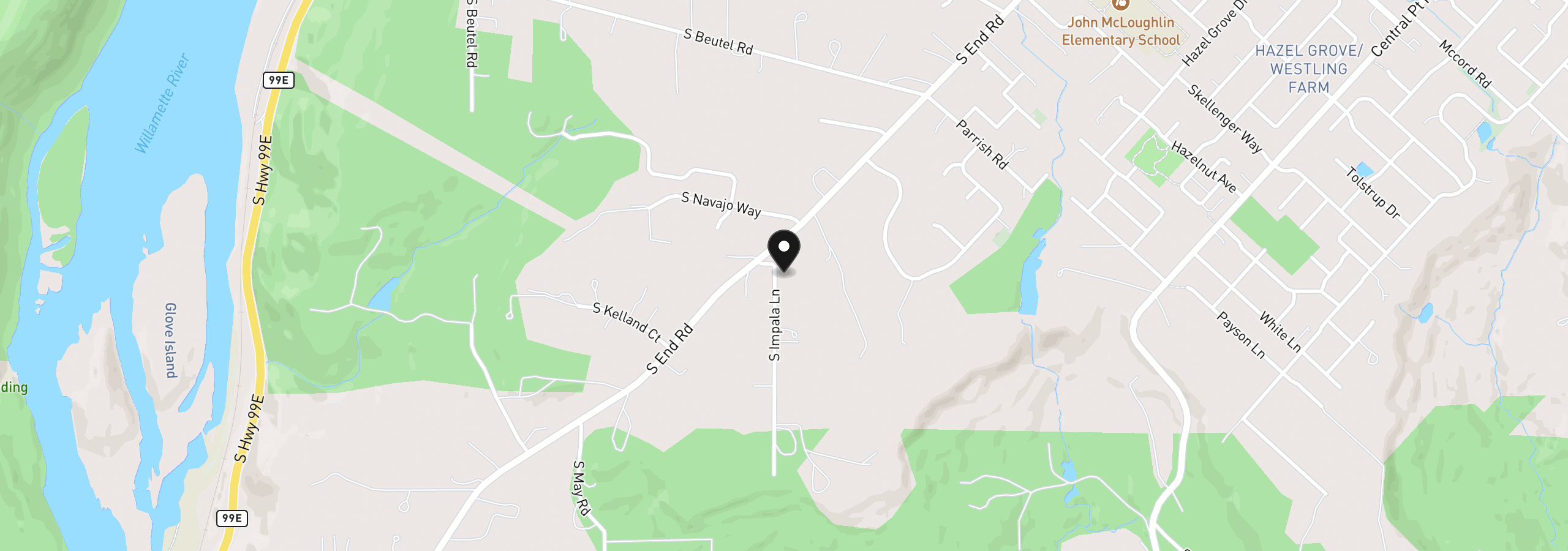 Map showing the location of 19766 Impala Ln, Oregon City, OR 97045
