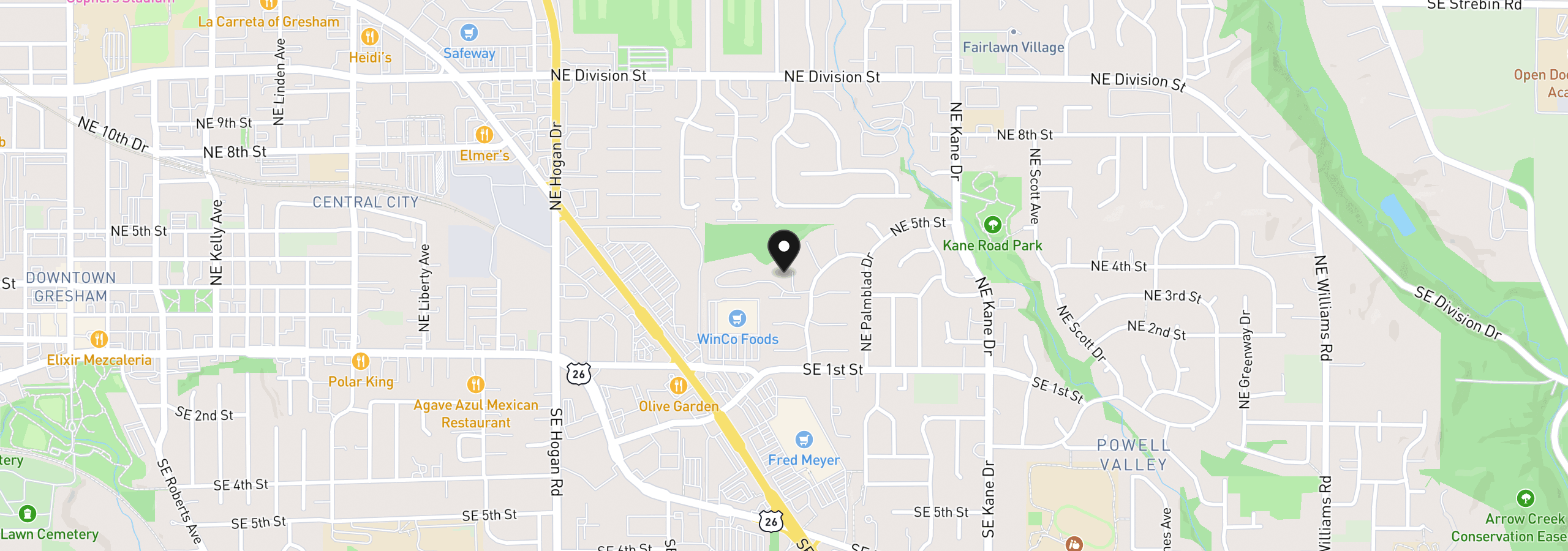Map showing the location of 381 NE Village Squire Ave 2, Gresham, OR 97030