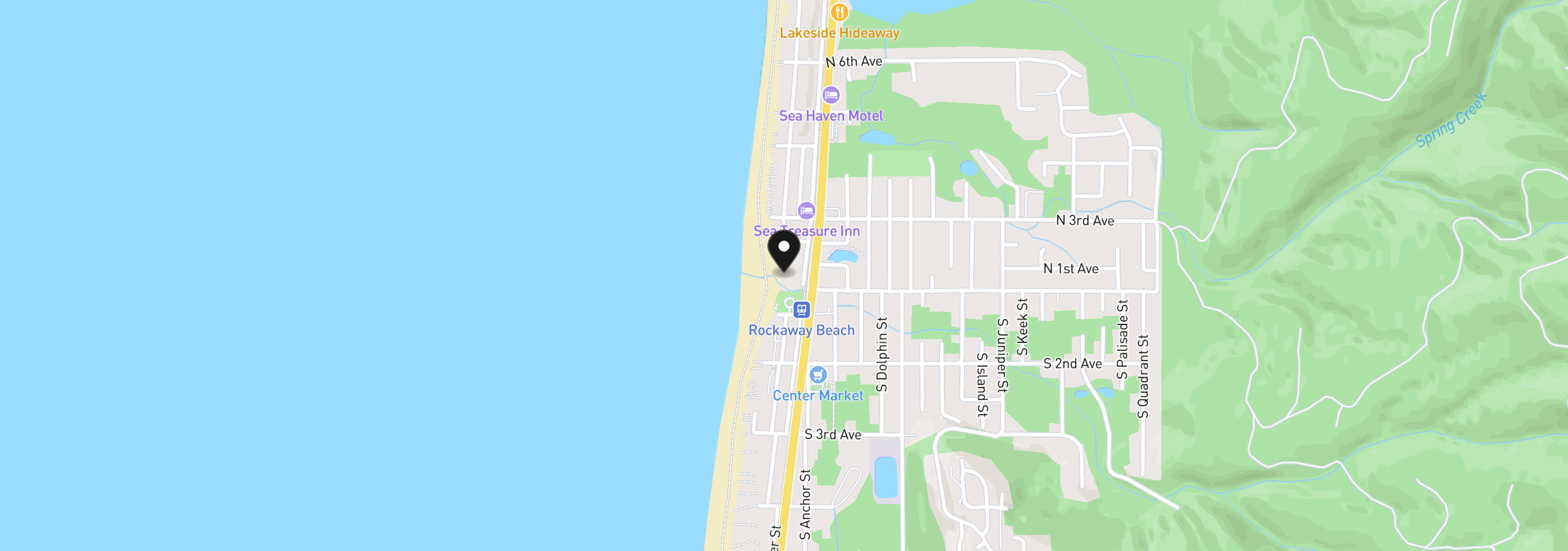 Map showing the location of 115 N Miller St 202, Rockaway Beach, OR 97136