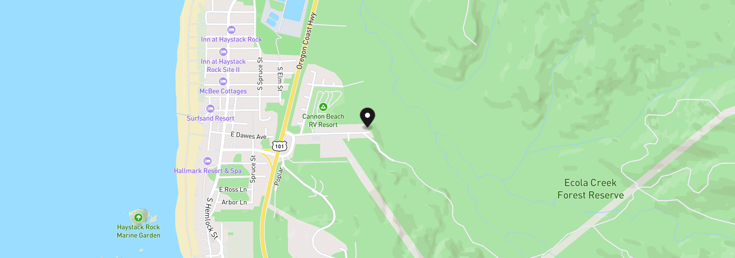Map showing the location of 420 Elk Creek Rd 601, Cannon Beach, OR 97110