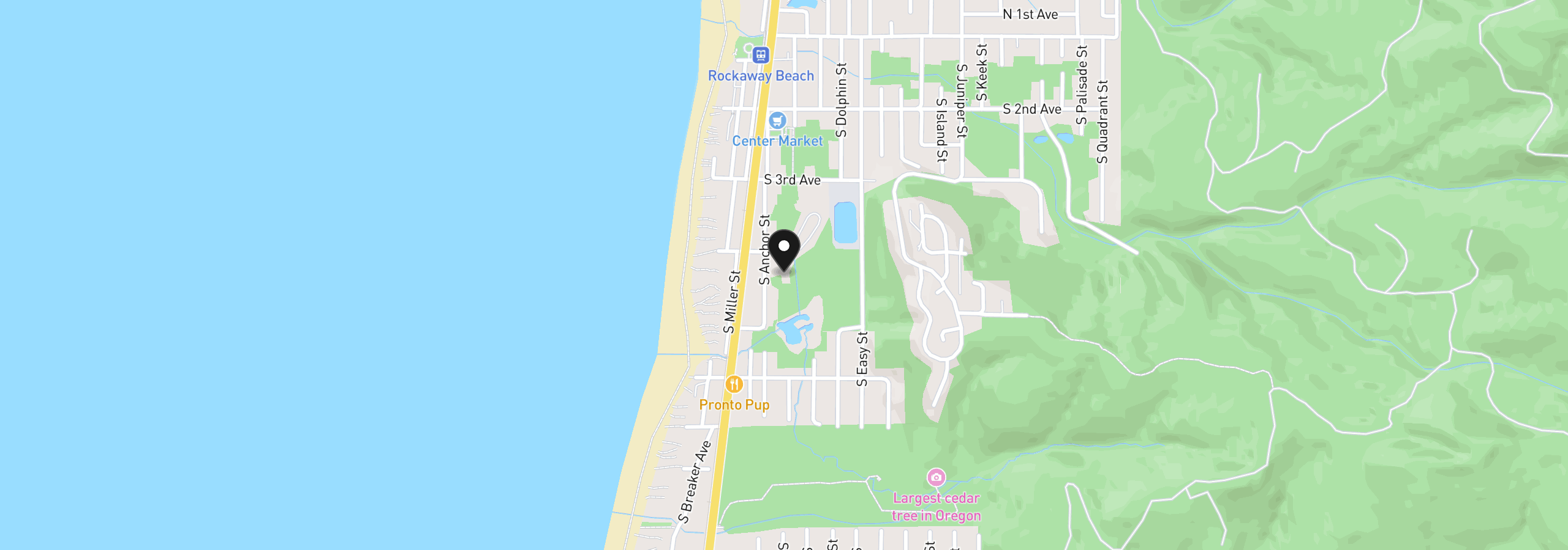 Map showing the location of 214 S Fourth Ave, Rockaway Beach, OR 97136