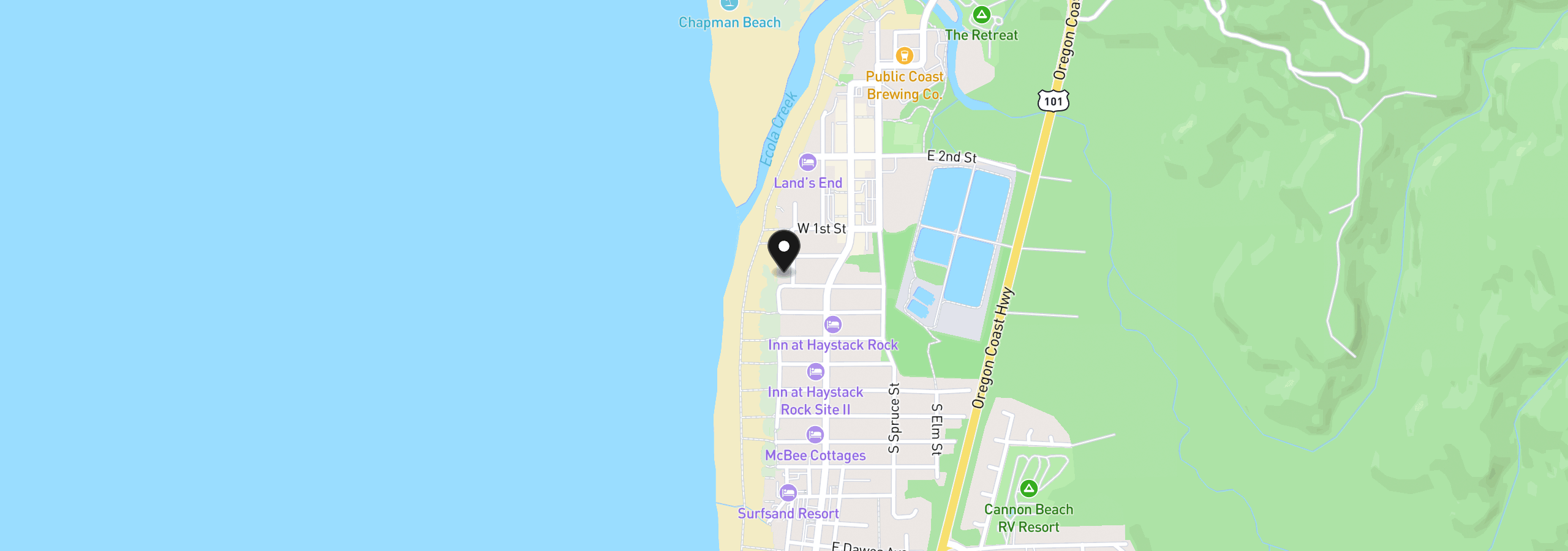 Map showing the location of 264 S Laurel St, Cannon Beach, OR 97110