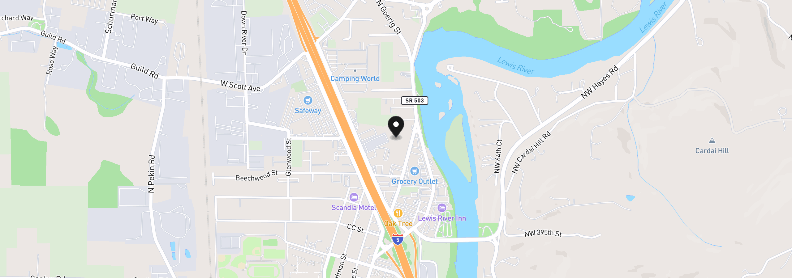 Map showing the location of 1401 N Goerig St, Woodland, Wa 98674