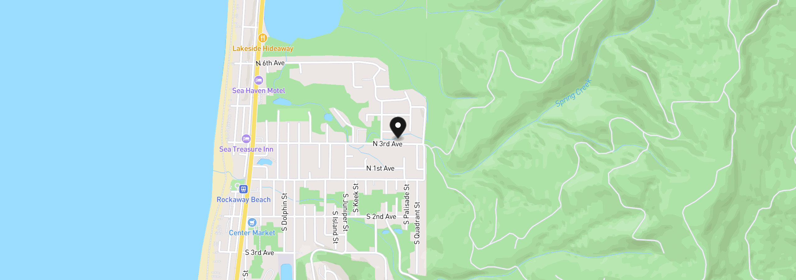 Map showing the location of 1307 N Third Ave, Rockaway Beach, OR 97136