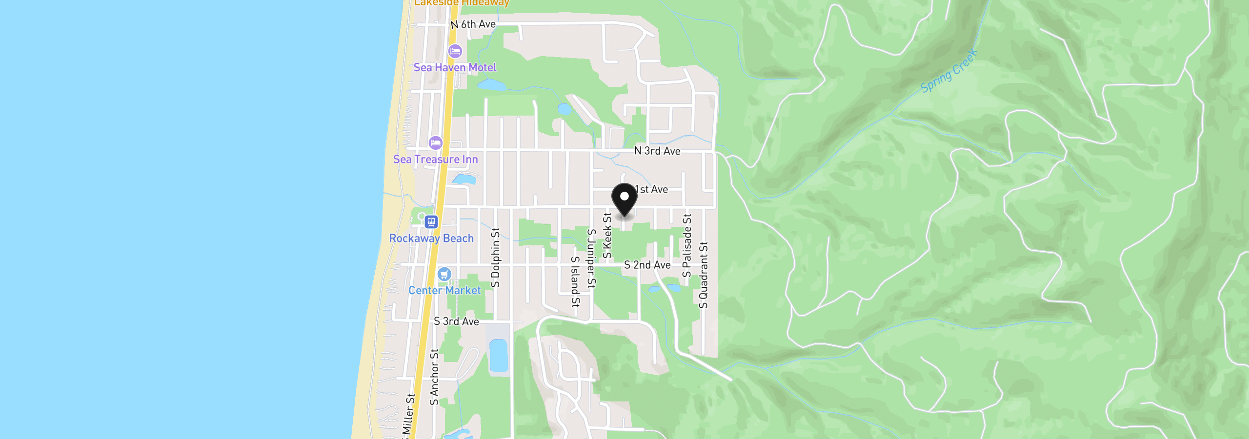 Map showing the location of 120 S Lagoon St, Rockaway Beach, OR 97136