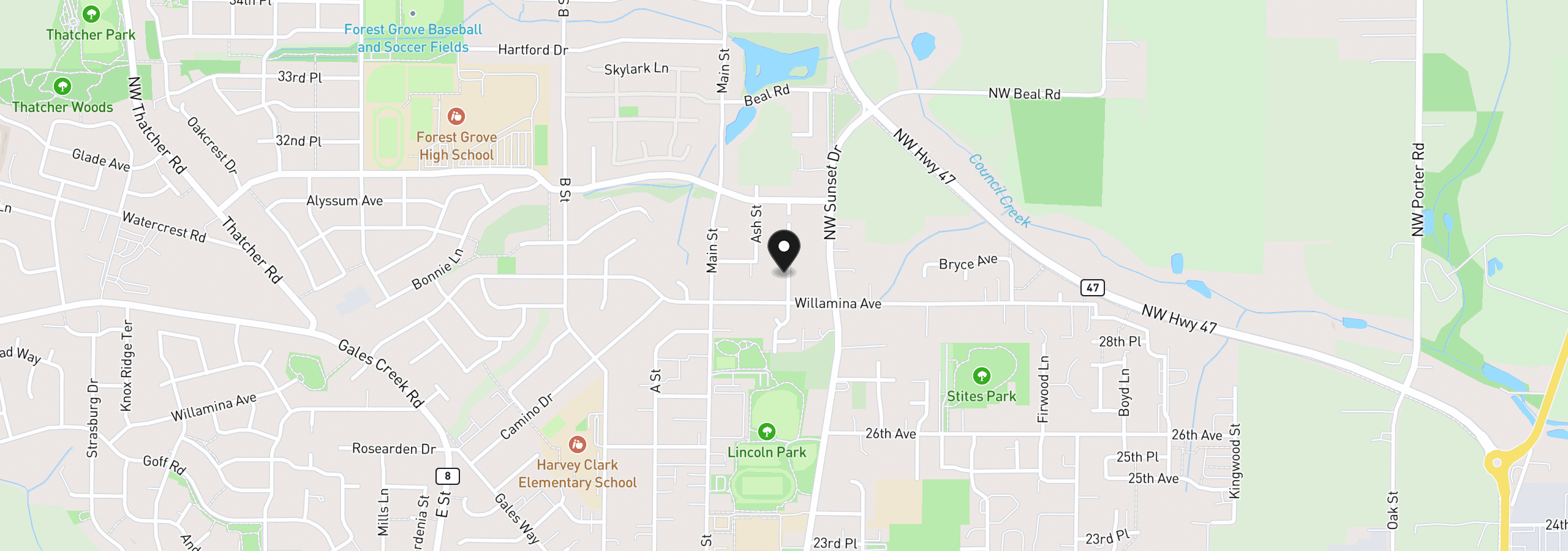 Map showing the location of 2922 Raymond St, Forest Grove, OR 97116