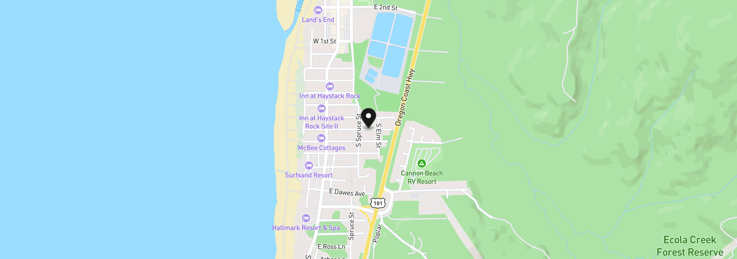Map showing the location of E Jackson, Cannon Beach, OR 97110