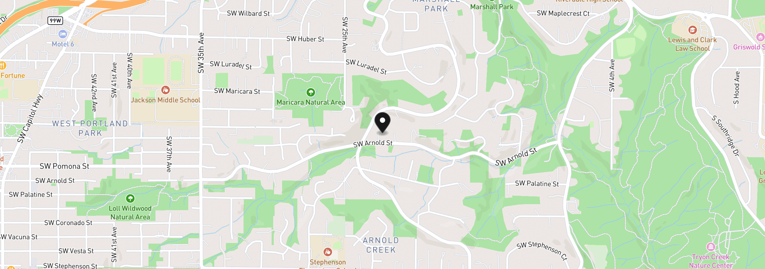 Map showing the location of 2133 SW Arnold St, Portland, OR 97219