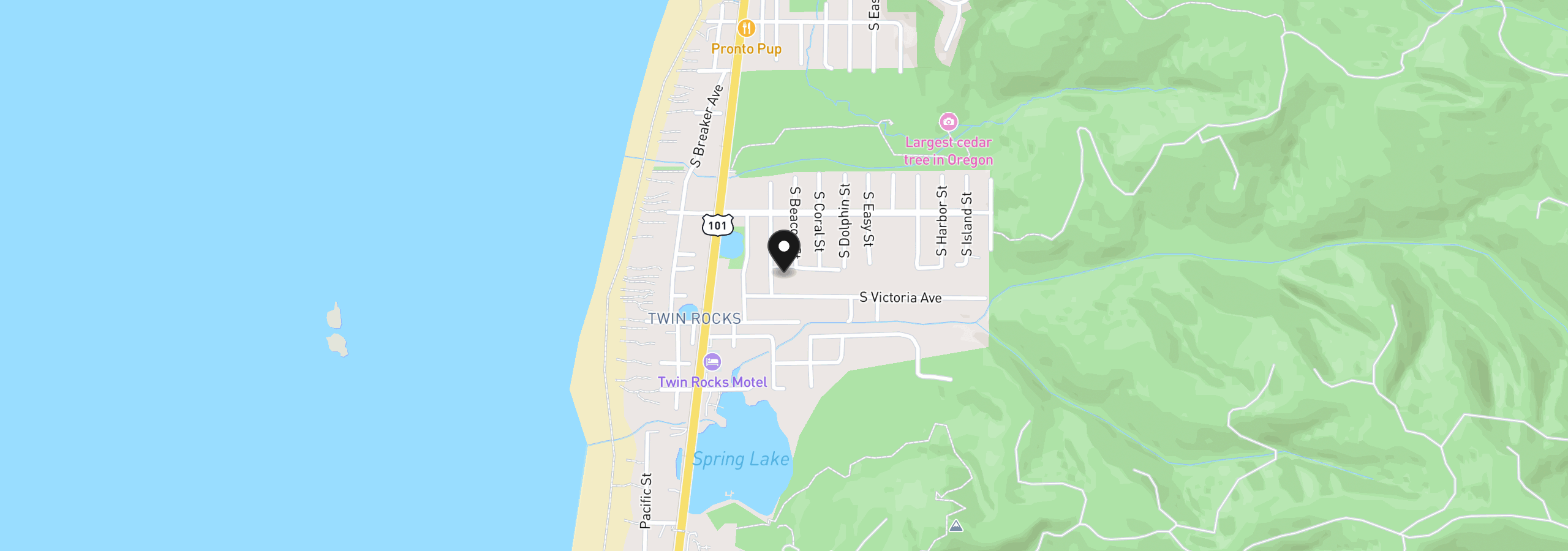 Map showing the location of 8285 Stark St, Rockaway Beach, OR 97136