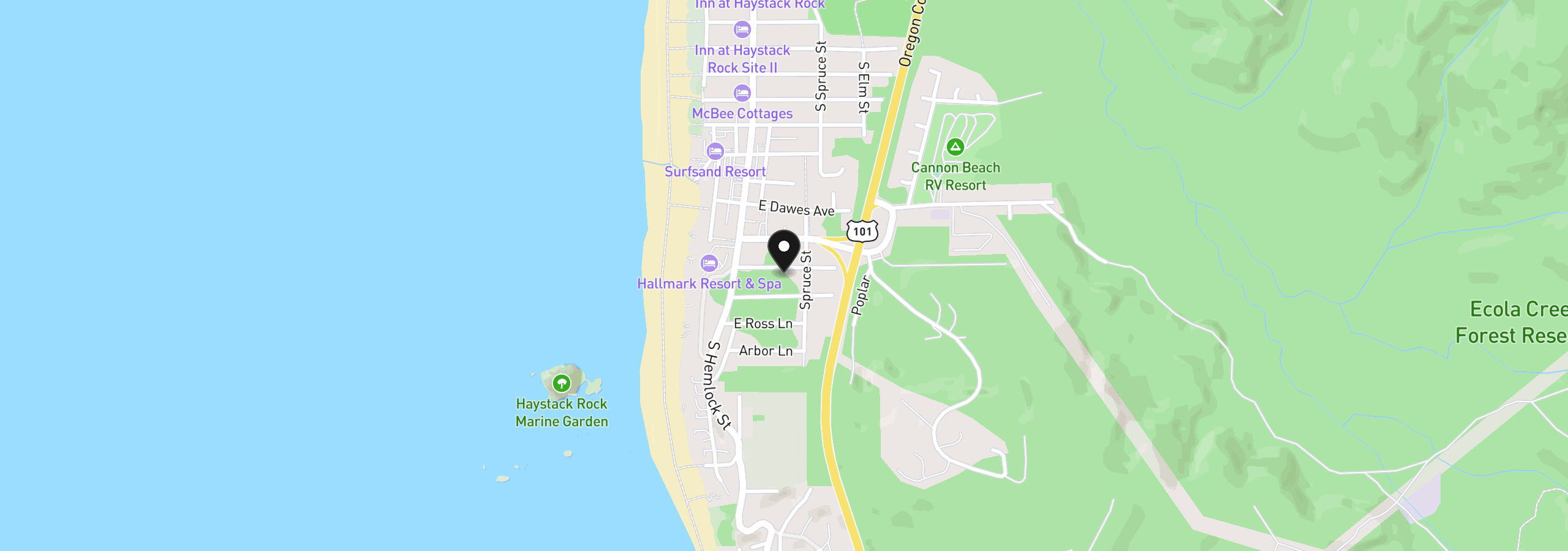Map showing the location of 171 Elliott Way, Cannon Beach, OR 97110