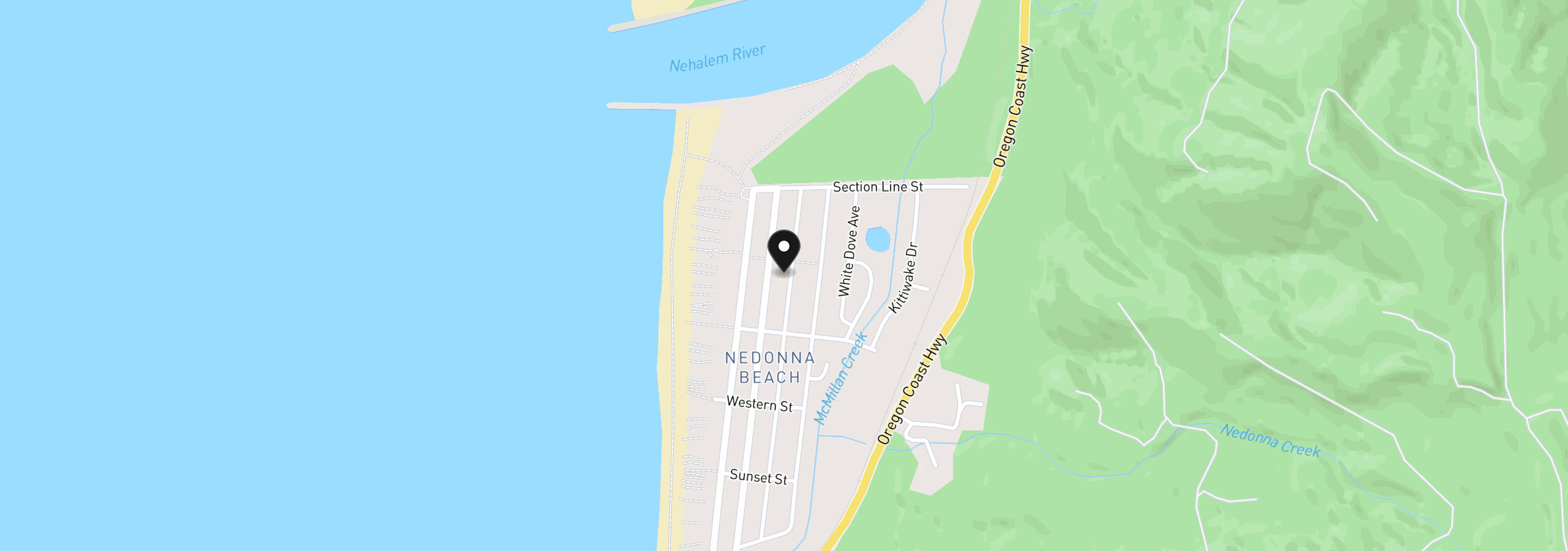 Map showing the location of 26550 Geneva Ave, Rockaway Beach, OR 97136