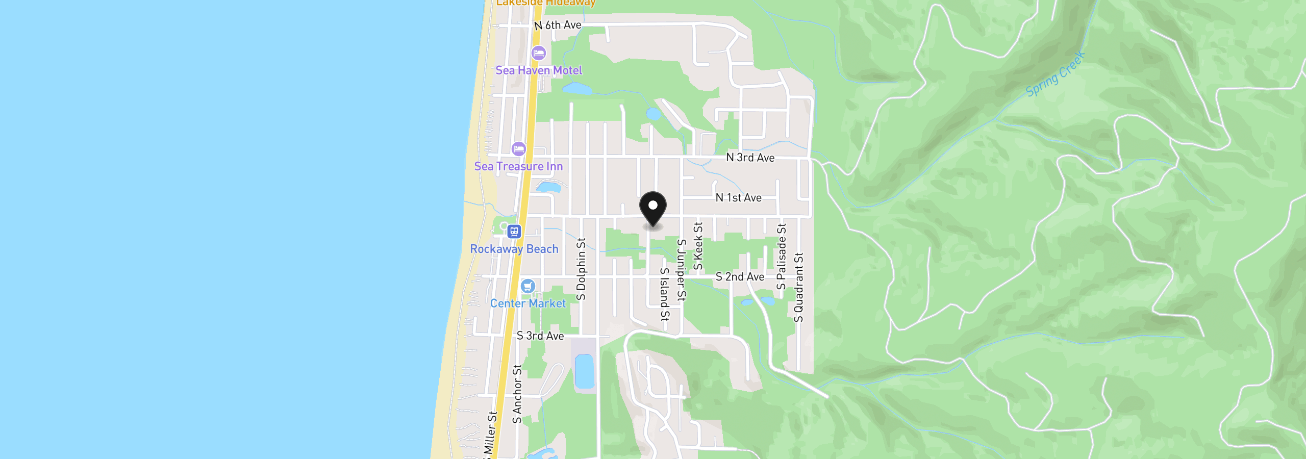Map showing the location of 116 S Harbor St, Rockaway Beach, OR 97136