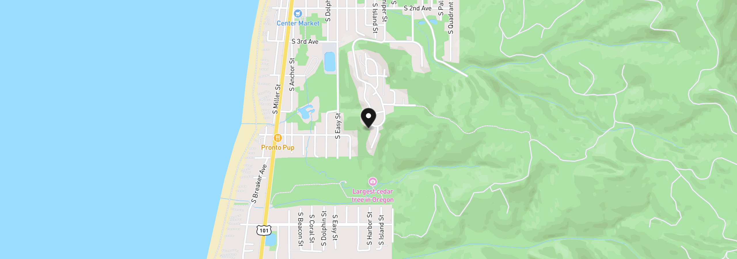 Map showing the location of Hillside Dr, Rockaway Beach, OR 97136