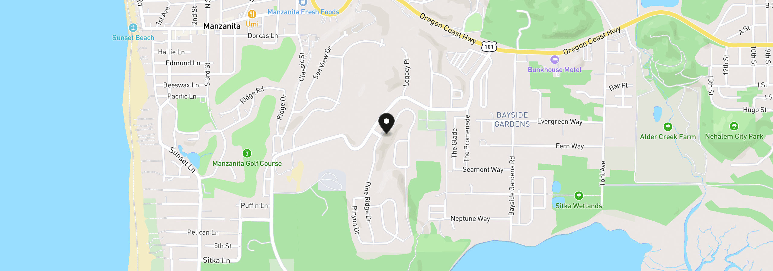 Map showing the location of 10215 Pine Ridge Dr, Manzanita, OR 97130